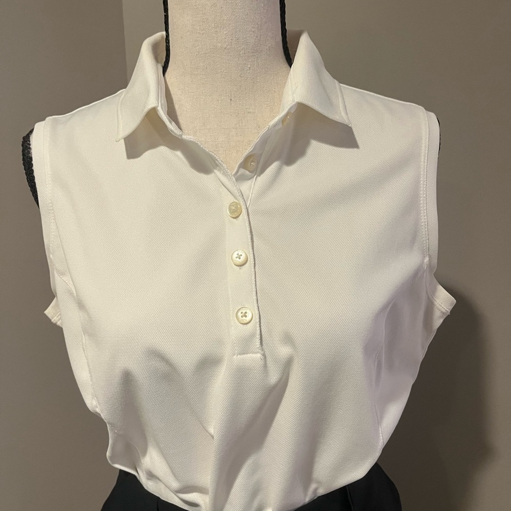 Nike White Sleeveless Button Down Polo Top